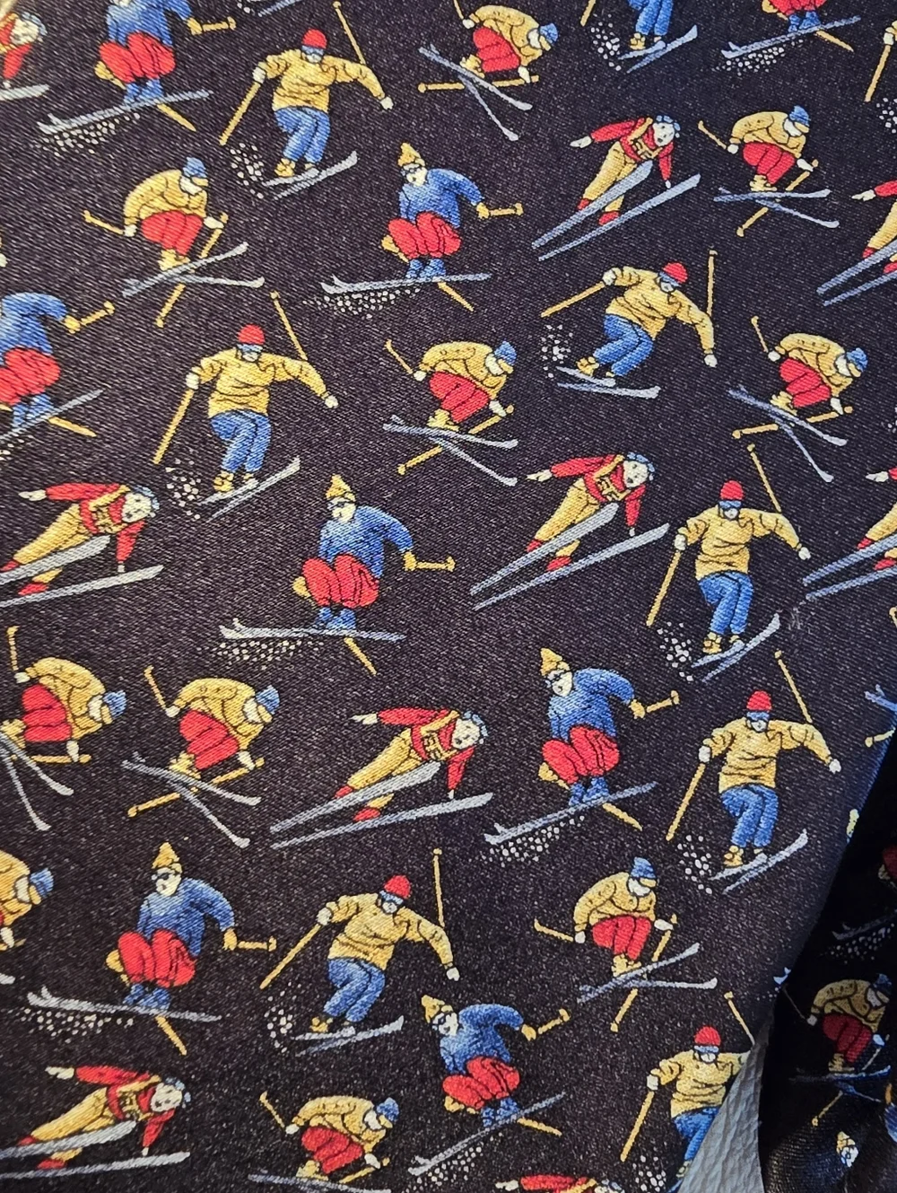 Museum Artifacts Black Multicolor Skier Men's Silk Necktie Tie